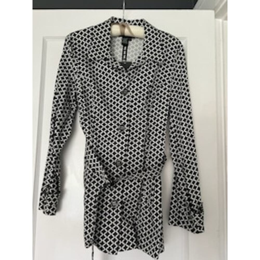 Jules & Leopold NWT Black/White Belted Mid-Thigh Trench Coat Size Large